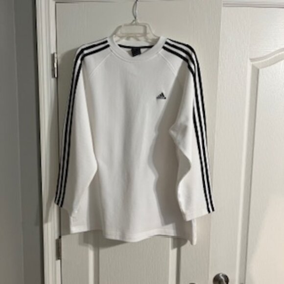 Adidas Men's Long Sleeve Shirt White With Black Stripes On Arms Large - Picture 14 of 15